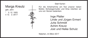Traueranzeige von Marga Kreutz von Siegener Zeitung