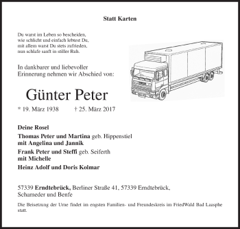 Traueranzeige von Günter Peter von Siegener Zeitung