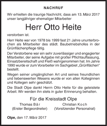 Traueranzeige von Otto Heite von Siegener Zeitung