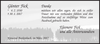 Traueranzeige von Günter Fick von Siegener Zeitung