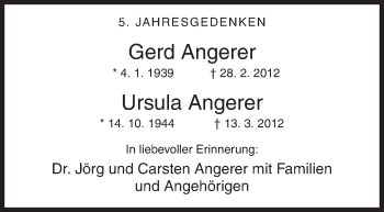 Traueranzeige von Ursula und Gerd Angerer von Siegener Zeitung