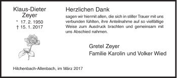 Traueranzeige von Klaus-Dieter Zeyer von Siegener Zeitung