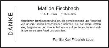 Traueranzeige von Matilde Fischbach von Siegener Zeitung