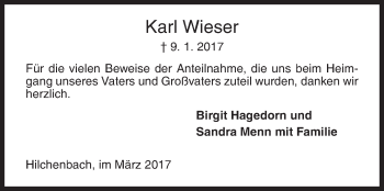 Traueranzeige von Karl Wieser von Siegener Zeitung