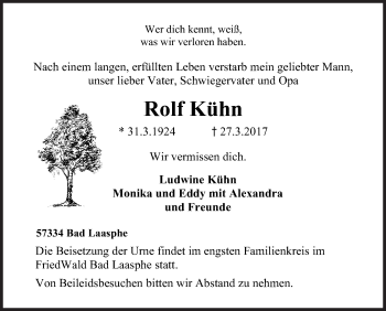 Traueranzeige von Rolf Kühn von Siegener Zeitung