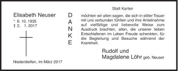 Traueranzeige von Elisabeth Neuser von Siegener Zeitung