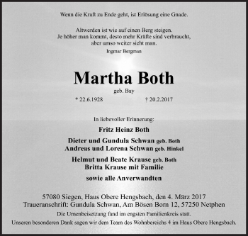 Traueranzeige von Martha Both von Siegener Zeitung