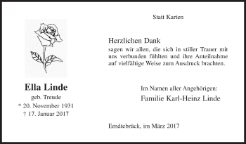 Traueranzeige von Ella Linde von Siegener Zeitung