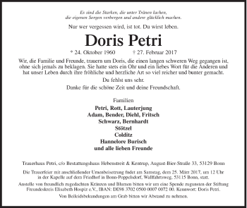 Traueranzeige von Doris Petri von Siegener Zeitung