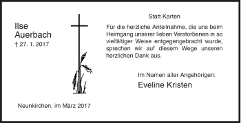 Traueranzeige von Ilse Auerbach von Siegener Zeitung
