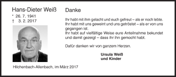Traueranzeige von Hans-Dieter Weiß von Siegener Zeitung