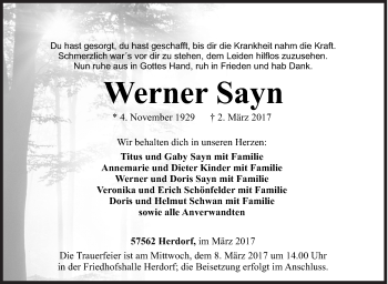 Traueranzeige von Werner Sayn von Siegener Zeitung