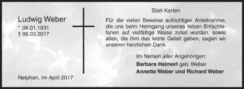Traueranzeige von Ludwig Weber von Siegener Zeitung