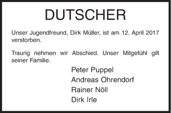 Traueranzeige von Dirk Müller von Siegener Zeitung