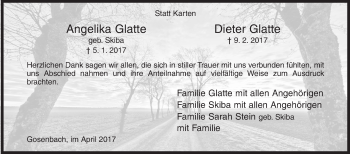 Traueranzeige von Angelika und Dieter Glatte von Siegener Zeitung