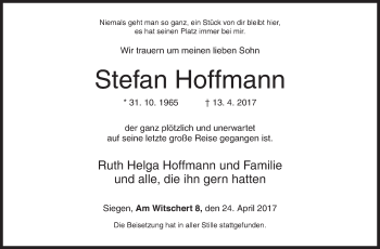 Traueranzeige von Stefan Hoffmann von Siegener Zeitung