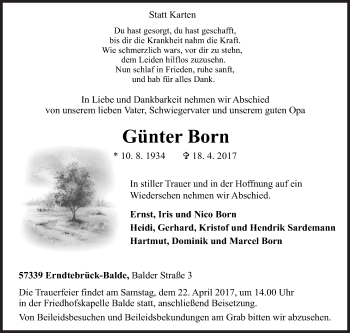 Traueranzeige von Günter Born von Siegener Zeitung
