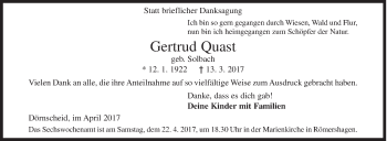 Traueranzeige von Gertrud Quast von Siegener Zeitung