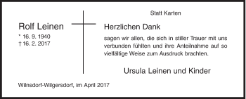 Traueranzeige von Rolf Leinen von Siegener Zeitung