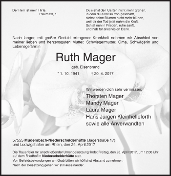 Traueranzeige von Ruth Mager von Siegener Zeitung