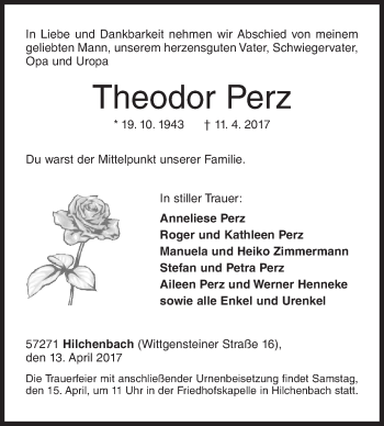 Traueranzeige von Theodor Parz von Siegener Zeitung