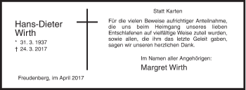 Traueranzeige von Hans-Dieter Wirth von Siegener Zeitung