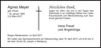 Traueranzeige von Agnes Meyer von Siegener Zeitung