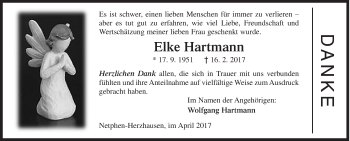 Traueranzeige von Elke Hartmann von Siegener Zeitung