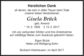 Traueranzeige von Gisela Brück von Siegener Zeitung