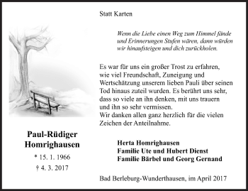 Traueranzeige von Paul-Rüdiger Homrighausen von Siegener Zeitung