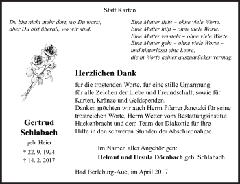 Traueranzeige von Gertrud Schlabach von Siegener Zeitung