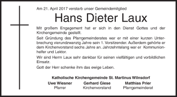 Traueranzeige von Hans Dieter Laux von Siegener Zeitung