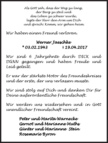 Traueranzeige von Werner Jaeschke von Siegener Zeitung