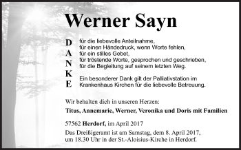 Traueranzeige von Werner Sayn von Siegener Zeitung