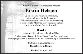 Traueranzeige von Erwin Helsper von Siegener Zeitung