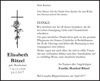 Traueranzeige von Elisabeth Bätzel von Siegener Zeitung