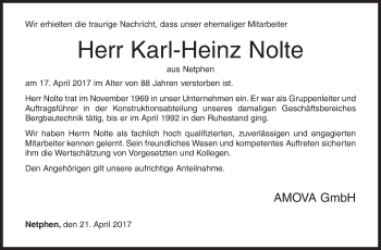 Traueranzeige von Karl-Heinz Nolte von Siegener Zeitung