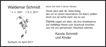 Traueranzeige von Waldemar Schmidt von Siegener Zeitung