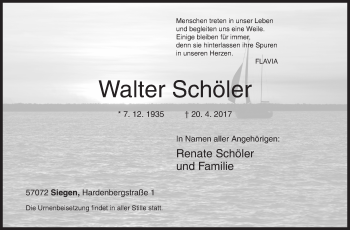 Traueranzeige von Walter Schöler von Siegener Zeitung