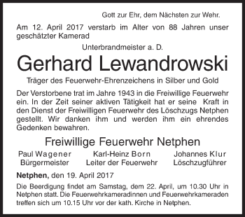 Traueranzeige von Gerhard Lewandrowski von Siegener Zeitung