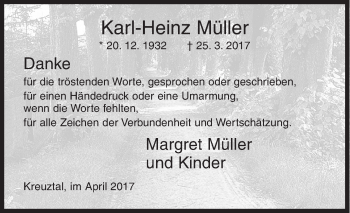 Traueranzeige von Karl-Heinz Müller von Siegener Zeitung