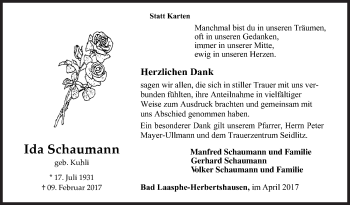 Traueranzeige von Ida Schaumann von Siegener Zeitung