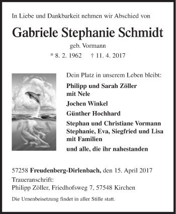Traueranzeige von Gabriele Stephanie Schmidt von Siegener Zeitung