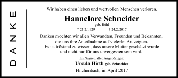 Traueranzeige von Hannelore Schneider von Siegener Zeitung