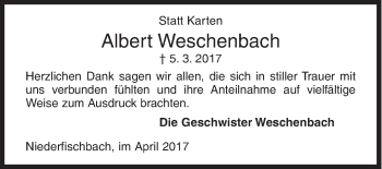 Traueranzeige von Albert Weschenbach von Siegener Zeitung