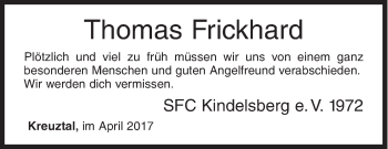 Traueranzeige von Thomas Frickhard von Siegener Zeitung
