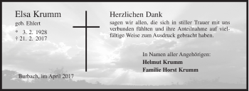 Traueranzeige von Elsa Krumm von Siegener Zeitung