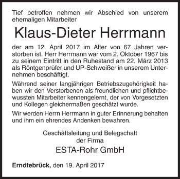 Traueranzeige von Klaus-Dieter Herrmann von Siegener Zeitung