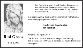 Traueranzeige von Resi Groos von Siegener Zeitung
