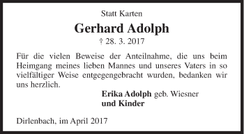 Traueranzeige von Gerhard Adolph von Siegener Zeitung
